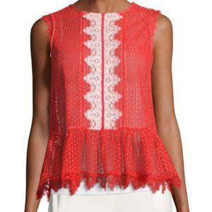 Saloni | Red Adele Sleeveless Lace Peplum Top | 8